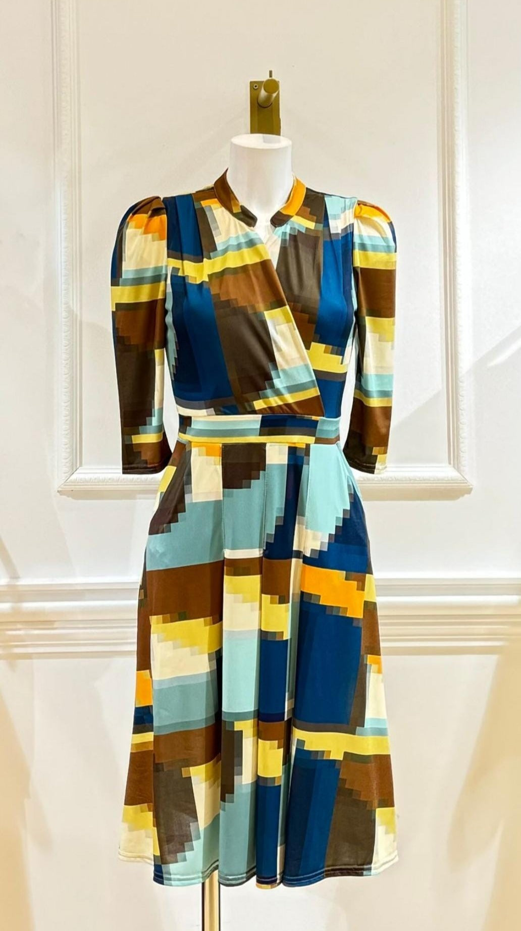 Otis Dress Tan/Blue/Lime